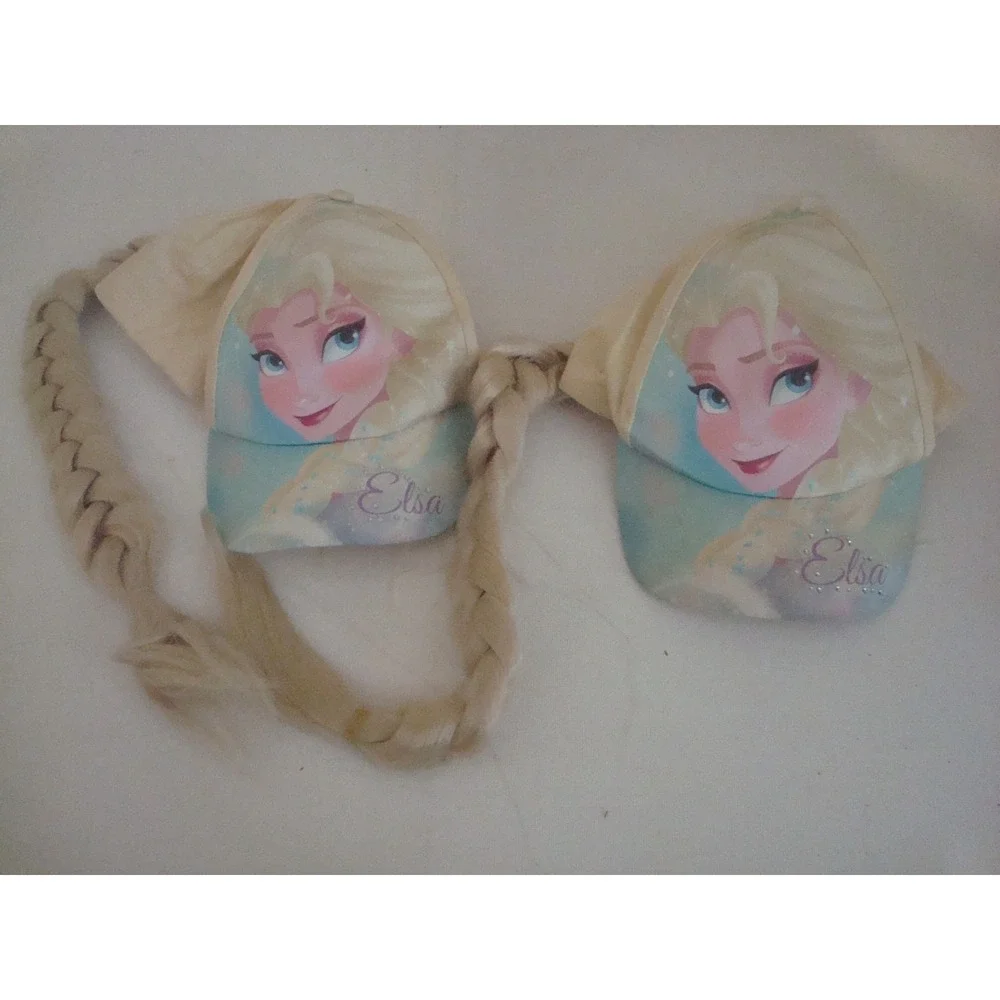 2PC LOT KIDS GIRLS HAIR‎ PONYTAIL FROZEN ELSA HAT CAP VINTAGE DEADSTOCK C3